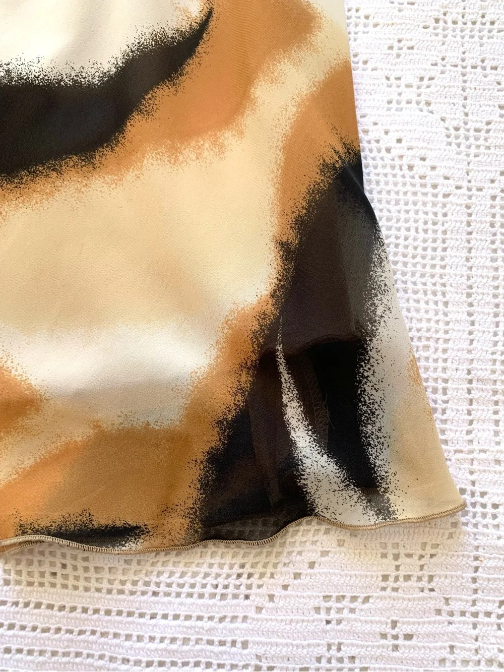 Vintage Abstract Print Maxi Skirt / Vintage Brown & Cream Flowy Skirt